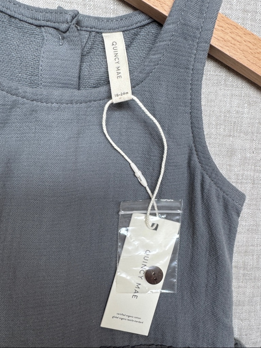 Quincy Mae 18-24mo Dusty Blue 100% Cotton Baby One-Piece Dress Bodysuit - Picture 3 of 6